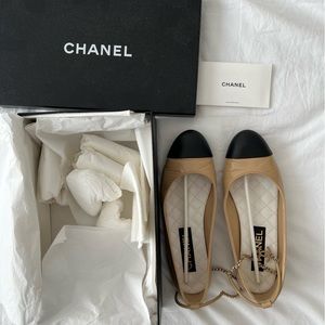 SOLD Chanel Cap Toe Ballet Flats Ankle Charm 22/23